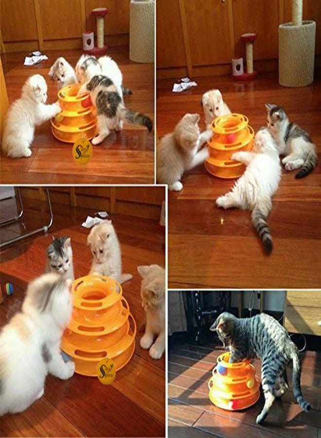 Sage Square Ball Toy for Cats Interactive Tower of Tracks Plastic 3 Layers Pet Game Entertainment Turntable with Colorful - Image 3